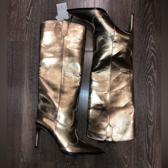 ZARA NWT METALLIC HEELED BOOTS - Picture 8 of 8